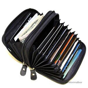 Leather RFID Accordion Wallet Secure Zippered Minimal Chic Everyday Carry